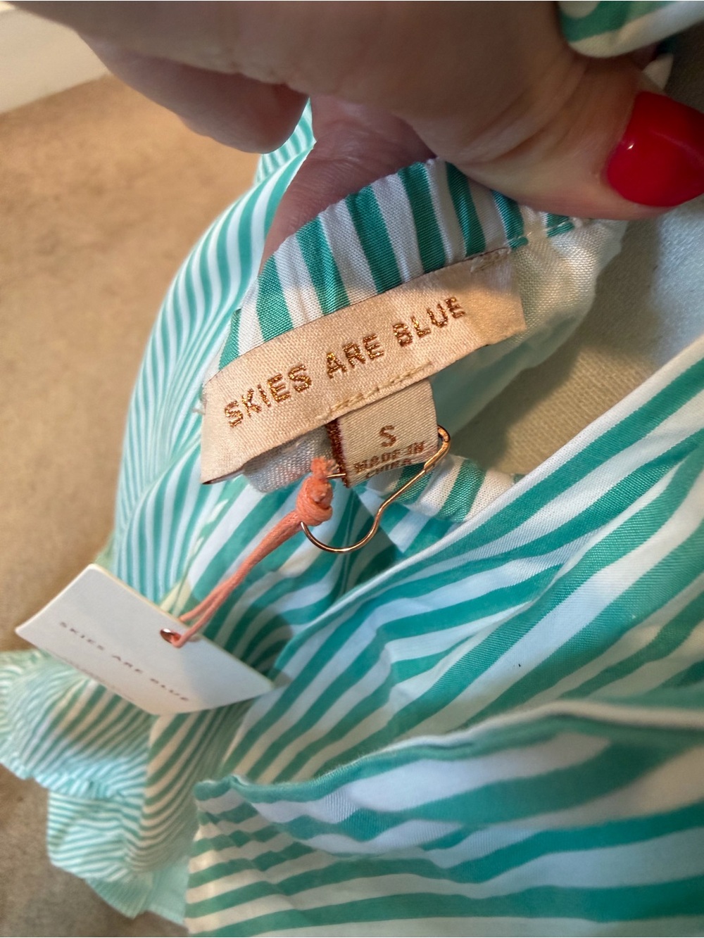 Skies Are Blue Aqua & White Striped V-Neck Maxi Dress - Picture 3 of 3